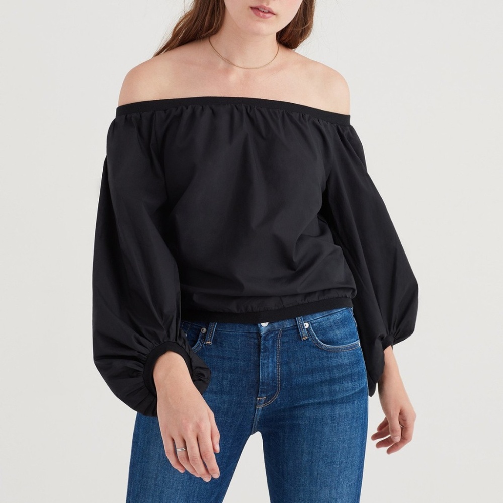7 For All Mankind Noir Off-The-Shoulder Top
